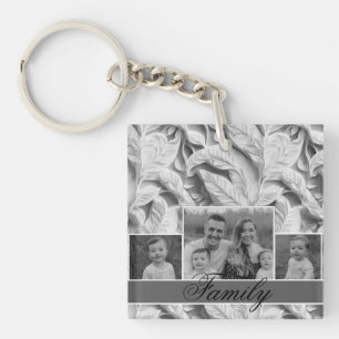 Elegant dusty blue silver white grey floral keychain