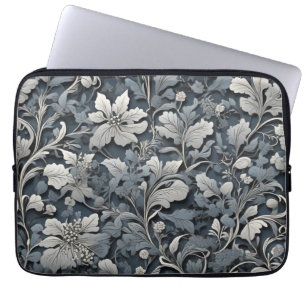 Elegant dusty blue silver white grey floral laptop sleeve
