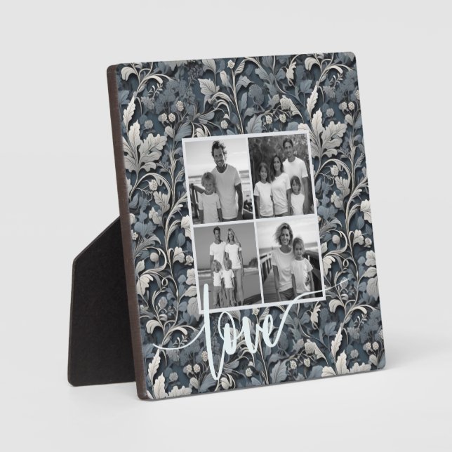 Elegant dusty blue silver white grey floral photo  plaque (Front)