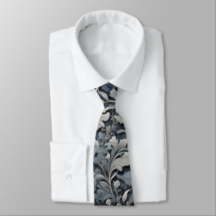 Elegant dusty blue silver white grey floral tie