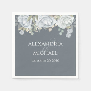 Elegant Dusty Blue Simple Floral Wedding Rose Napkin