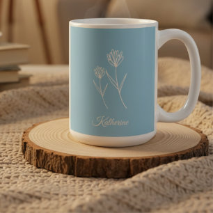 Elegant Dusty Blue Simple Flower Coffee Mug