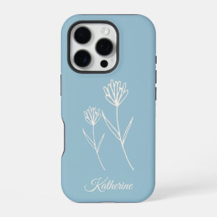 Elegant Dusty Blue Simple Flower Sports iPhone 16 Pro Case