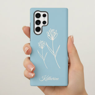 Elegant Dusty Blue Simple Flower Sports Samsung Galaxy Case