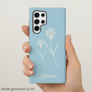 Elegant Dusty Blue Simple Flower Sports Samsung Galaxy Case