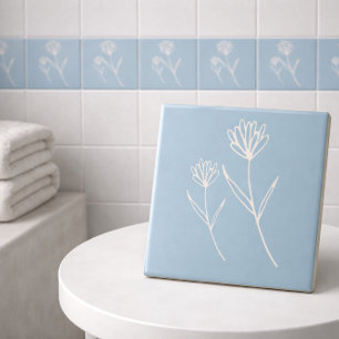 Elegant Dusty Blue Simple Flower  Tile