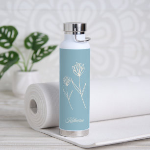 Elegant Dusty Blue Simple Flower Water Bottle
