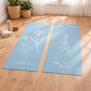 Elegant Dusty Blue Simple Flower  Yoga Mat