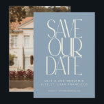 Elegant Dusty Blue Simple Modern Trendy Photo Save The Date<br><div class="desc">Share your exciting news with this Modern Minimalist Save Our Date Card, featuring bold typography on a soft blue front and your favourite photo on the back. Available as a downloadable or printed option, this card is perfect for couples looking to combine style and personalization. Add your names, wedding date,...</div>