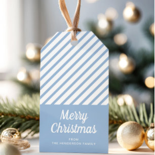 Elegant Dusty Blue Stripes Christmas  Gift Tags