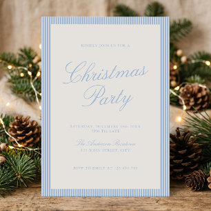 Elegant Dusty Blue Stripes Christmas Party Invitation