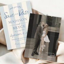 Elegant Dusty Blue Stripes Old Money Photo Wedding