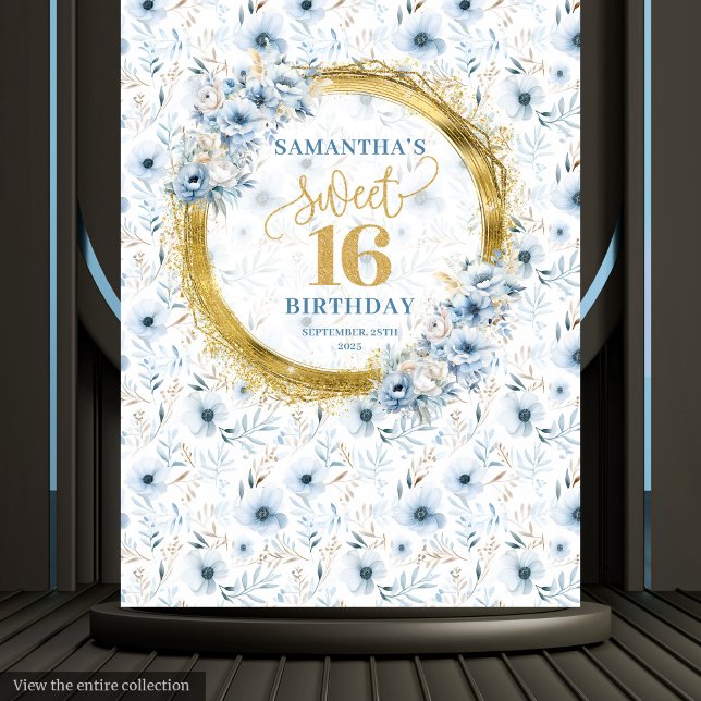 Elegant Dusty Blue Sweet Sixteen Gold Glitter   Tapestry (Elegant Dusty Blue Sweet Sixteen Gold Glitter Tapestry)