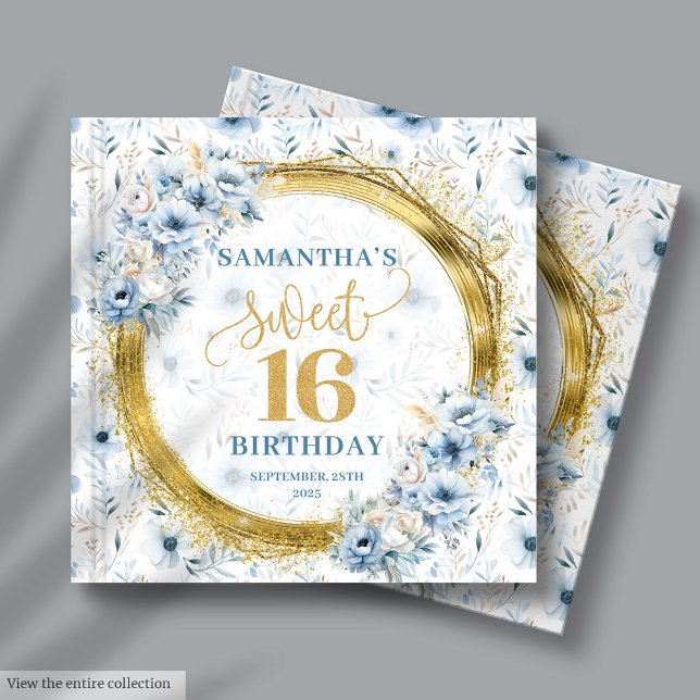 Élégant Dusty Blue Sweet sixteen livre d'hôtes Alb (Elegant Dusty Blue Sweet Sixteen Guest Book Album)