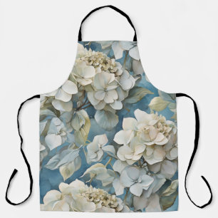 Elegant dusty blue teal ivory floral hydrangeas apron