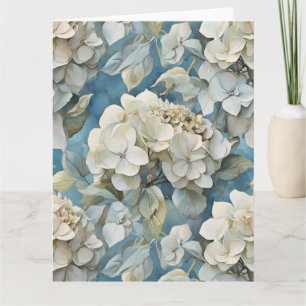 Elegant dusty blue teal ivory floral hydrangeas card
