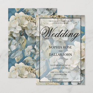 Elegant dusty blue teal ivory floral hydrangeas invitation