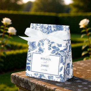 Elegant Dusty Blue Toile Floral Wedding Favor Box