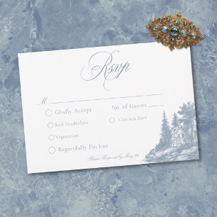 Elegant Dusty Blue Toile French Manor Wedding RSVP Card