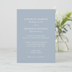 Elegant Dusty Blue Traditional Wedding Invitation
