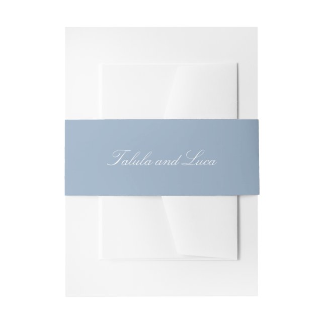 Elegant Dusty Blue Traditional Wedding Invitation Belly Band (Front Example)