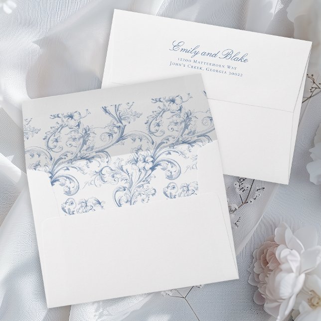 Elegant Dusty Blue Vintage Pattern Return Address Envelope (Creator Uploaded)