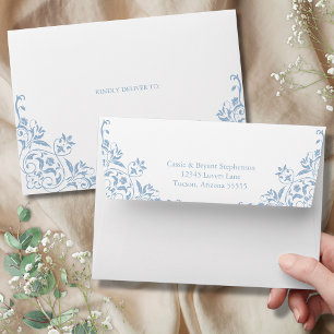 Elegant Dusty Blue Vintage Romantic Wedding Envelope