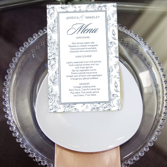 Elegant dusty blue vintage roses wedding menu (Creator Uploaded)