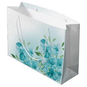 Elegant Dusty Blue Watercolor Field Flowers Large Gift Bag