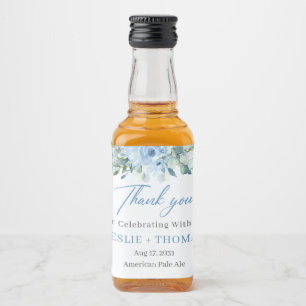 Elegant dusty blue watercolor floral eucalyptus liquor bottle label