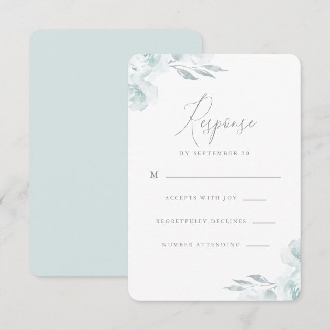 Elegant Dusty Blue Watercolor Floral Wedding Rsvp (Front/Back)