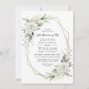 Elegant Dusty Blue Watercolor Greenery Wedding Invitation