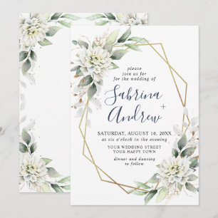 Elegant Dusty Blue Watercolor Greenery Wedding Invitation