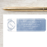 Elegant Dusty Blue Watercolor, Monogram Wedding  L