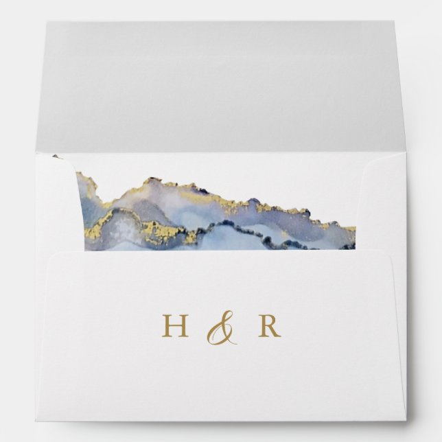 Elegant Dusty Blue Watercolor Wedding  Envelope (Back (Bottom))
