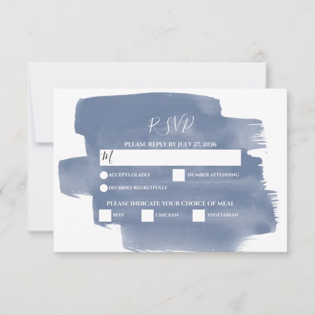 Elegant Dusty Blue Watercolor Wedding RSVP Cards (Front)