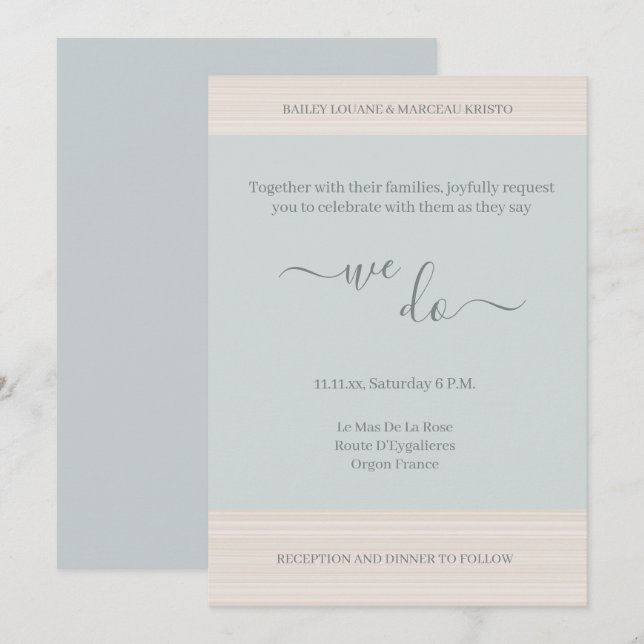 Elegant Dusty Blue We Do WoodGrain Stripes Wedding Invitation (Front/Back)
