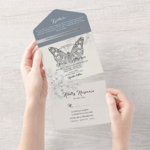 Elegant Dusty Blue Wedding All In One Invitation
