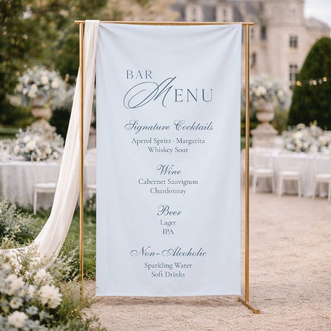 Elegant Dusty Blue Wedding Bar Menu Banner (Creator Uploaded)
