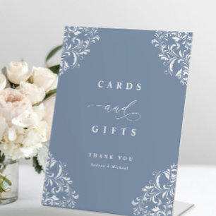 Elegant Dusty Blue Wedding Cards & Gifts Pedestal Sign