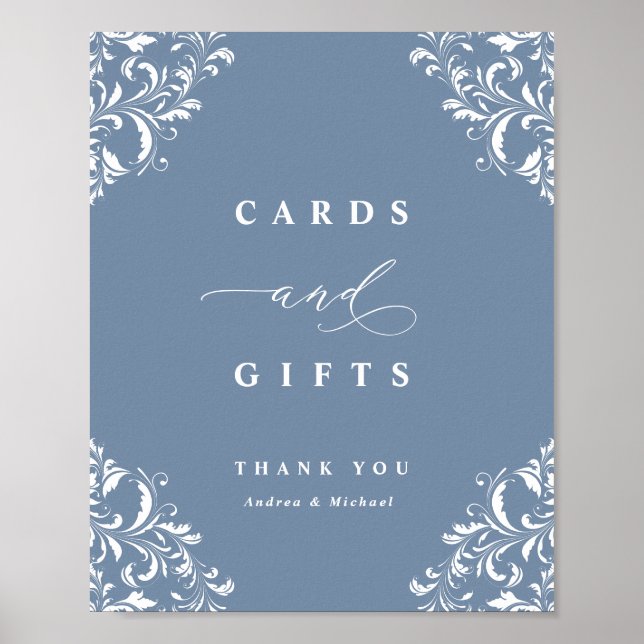 Elegant Dusty Blue Wedding Cards & Gifts Sign (Front)