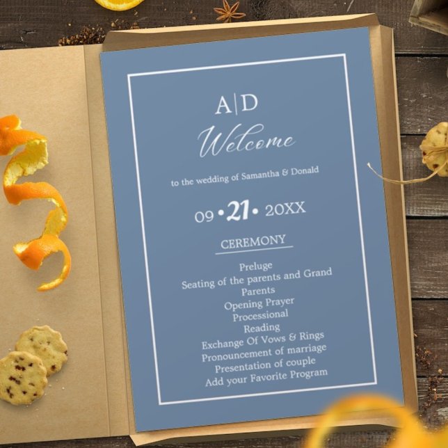 Elegant Dusty Blue Wedding Ceremony Program  (Creator Uploaded)