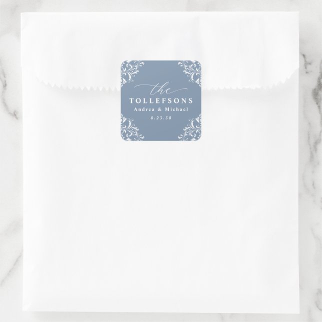 Elegant Dusty Blue Wedding Classic Square Sticker (Bag)