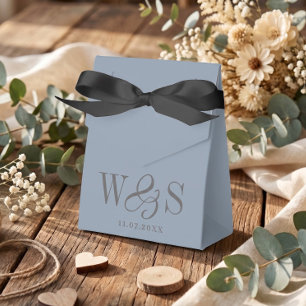 Elegant Dusty Blue Wedding Couples Initials Favor Box