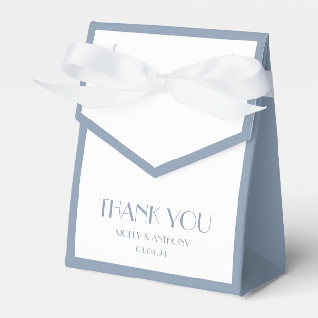 Elegant Dusty Blue Wedding Favour Box (Front Side)