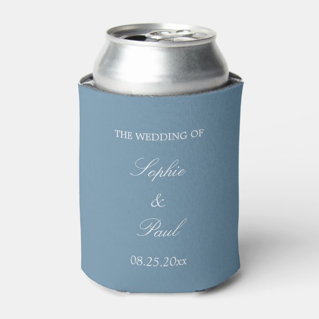 Elegant Dusty Blue Wedding Favour Can Cooler (Can Front)