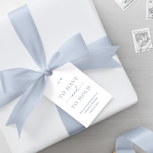 Elegant Dusty Blue Wedding Favour Tag with QR Code