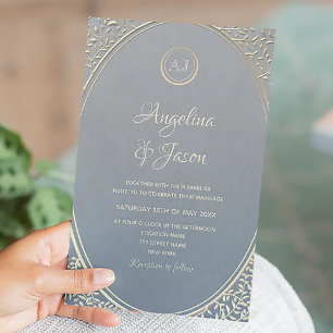 Elegant Dusty Blue Wedding Invitation