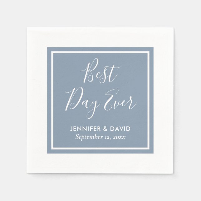 Elegant Dusty Blue Wedding Napkin (Front)