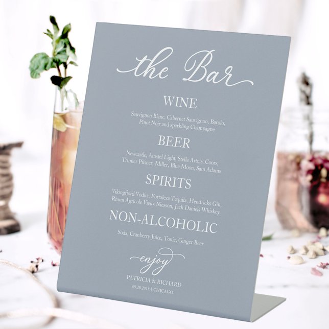 Elegant Dusty Blue Wedding Open Bar Menu Sign (Creator Uploaded)